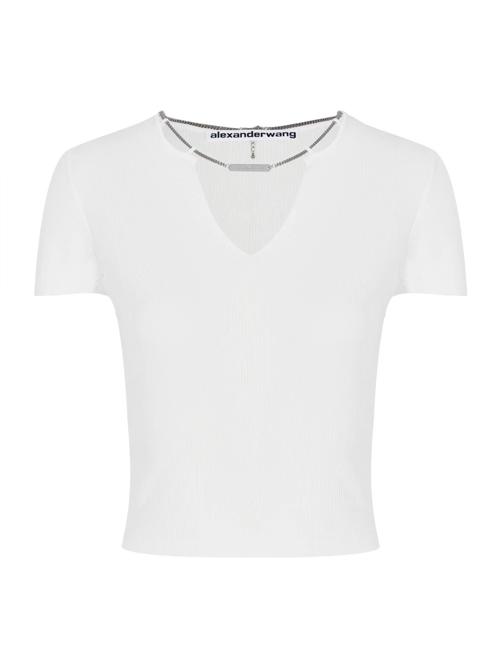 Alexander Wang White Short Sleeve V-Neck Ribbed Top